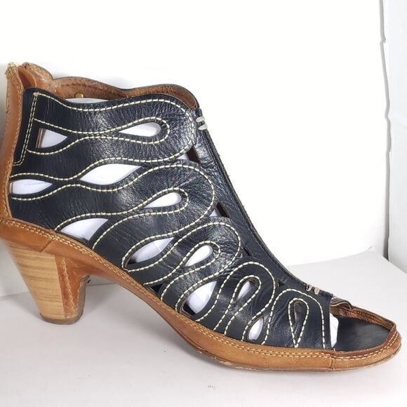 Pikolinos Women's Java EU40 US9-9,5 Black Cutouts Back Zip Caged Sandals Shoes - Picture 6 of 16